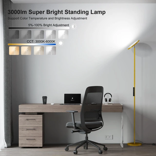 Alt view image 2 of 7 - Floor Lamps for Living RoomLED Standing Lamp with Remote Control 32W/3000LM Super Bright, 69" Tall Floor Lamp with Stepless Dimmable, Modern Torchiere Corner Lamp for Bedroom, Office Gold