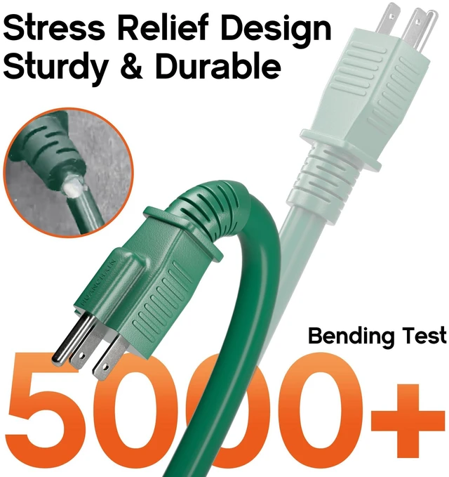 Alt view image 4 of 7 - 100FT 16 Gauge Green Outdoor Extension Cord with Multiple Outlets 3 Outlet 100 Feet Green Extension Cord for Christmas light, Flexible Waterproof SJTW, Hook 13A 1625W, ETL Listed, Home/Garden