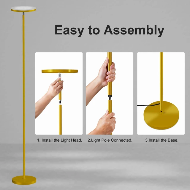 Alt view image 7 of 7 - Floor Lamps for Living RoomLED Standing Lamp with Remote Control 32W/3000LM Super Bright, 69" Tall Floor Lamp with Stepless Dimmable, Modern Torchiere Corner Lamp for Bedroom, Office Gold