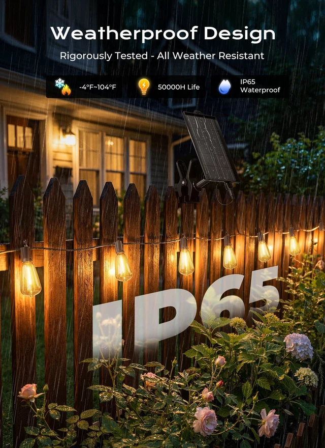 Alt view image 3 of 7 - 151FT Solar String Lights Outdoor, 48+2 Shatterproof LED Lights Waterproof, Remote Control, Dimmable, Timer, 3 Light Modes for Yard, Camping, Parties and Outdoor Decor