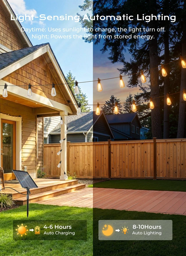 Alt view image 4 of 7 - 151FT Solar String Lights Outdoor, 48+2 Shatterproof LED Lights Waterproof, Remote Control, Dimmable, Timer, 3 Light Modes for Yard, Camping, Parties and Outdoor Decor