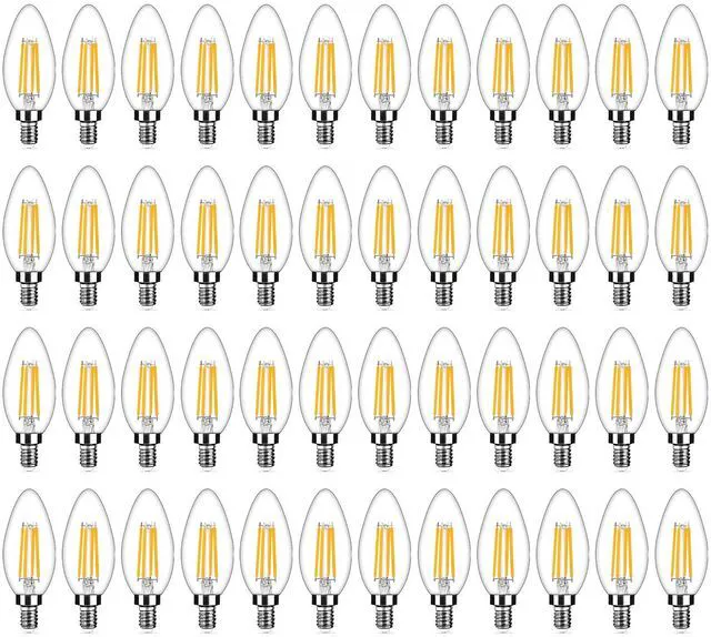 Main image of 48-Pack Dimmable E12 Candelabra Bulbs 40Watt Equivalent, 2700K Warm White, 450Lumens, 4W B11 Vintage Chandelier Light Bulbs, Filament Clear Glass Candle Lamp for Ceiling Fan Home Decor