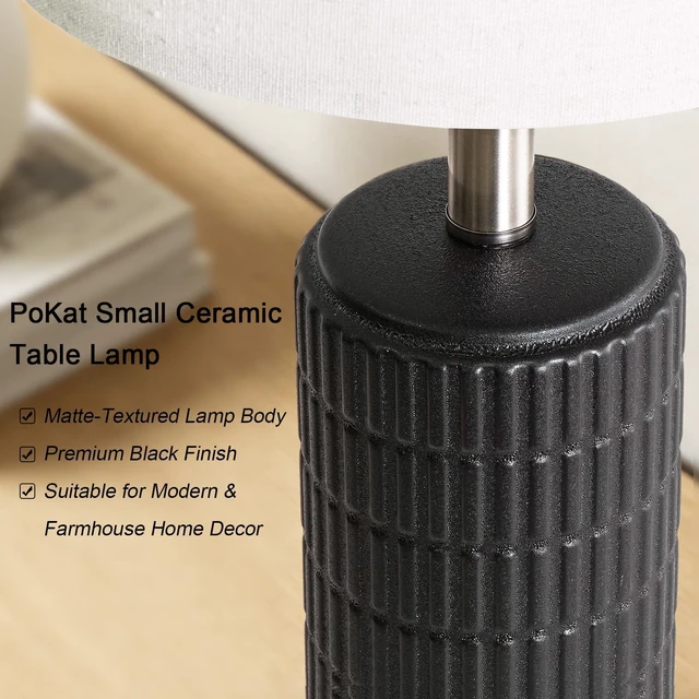 Alt view image 2 of 7 - Small Table Lamps Set of 2 for Bedroom, 20.75'' Matte-Textured Farmhouse Ceramic Bedside Lamps for Night Stands, Stone-Like Modern Lamps for Living Room End Table Hallway Entryway Decor Black