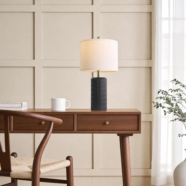 Alt view image 4 of 7 - Small Table Lamps Set of 2 for Bedroom, 20.75'' Matte-Textured Farmhouse Ceramic Bedside Lamps for Night Stands, Stone-Like Modern Lamps for Living Room End Table Hallway Entryway Decor Black