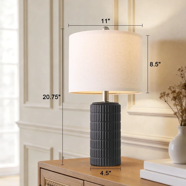 Alt view image 5 of 7 - Small Table Lamps Set of 2 for Bedroom, 20.75'' Matte-Textured Farmhouse Ceramic Bedside Lamps for Night Stands, Stone-Like Modern Lamps for Living Room End Table Hallway Entryway Decor Black