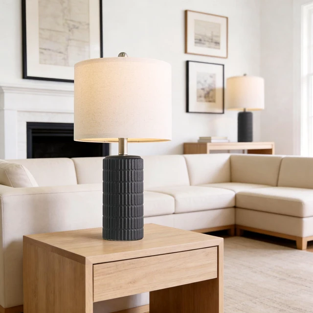 Alt view image 7 of 7 - Small Table Lamps Set of 2 for Bedroom, 20.75'' Matte-Textured Farmhouse Ceramic Bedside Lamps for Night Stands, Stone-Like Modern Lamps for Living Room End Table Hallway Entryway Decor Black