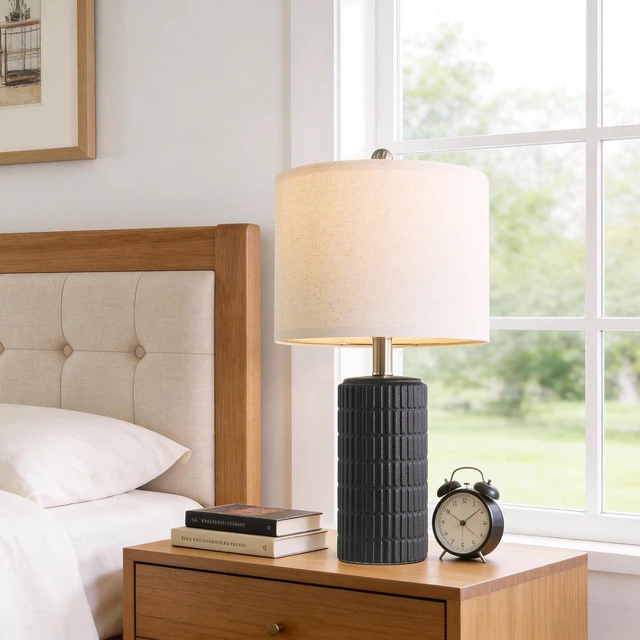 Alt view image 6 of 7 - Small Table Lamps Set of 2 for Bedroom, 20.75'' Matte-Textured Farmhouse Ceramic Bedside Lamps for Night Stands, Stone-Like Modern Lamps for Living Room End Table Hallway Entryway Decor Black