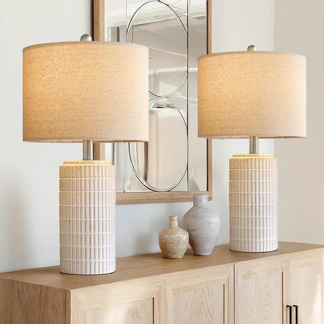 Main image of 24" Modern Ceramic Table Lamps Set of 2 for Bedroom, White Bedside Lamps for Night Stands, Farmhouse Desk Decor Nightstand Table Lamps for Living Room End Table Beige