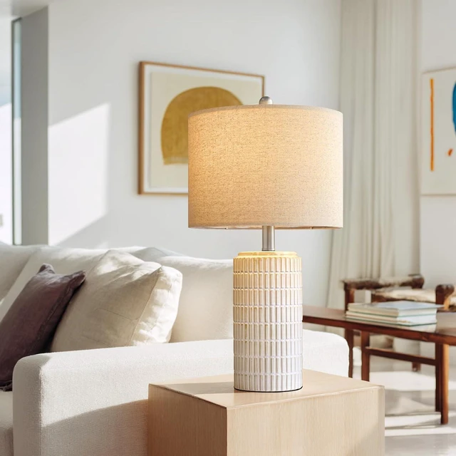 Alt view image 4 of 7 - 24" Modern Ceramic Table Lamps Set of 2 for Bedroom, White Bedside Lamps for Night Stands, Farmhouse Desk Decor Nightstand Table Lamps for Living Room End Table Beige