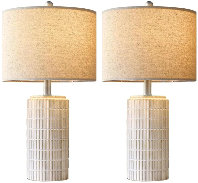Alt view image 7 of 7 - 24" Modern Ceramic Table Lamps Set of 2 for Bedroom, White Bedside Lamps for Night Stands, Farmhouse Desk Decor Nightstand Table Lamps for Living Room End Table Beige