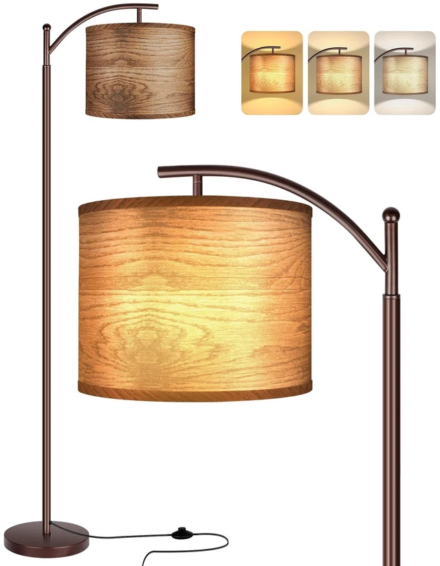 Main image of Floor Lamp for Living Room, LED Standing Lamp Tall Industrial Floor Lamp Reading for Bedroom, Office (9W LED Bulb, Wood Grain Lampshade Included) - Oil-Rubbed Bronze