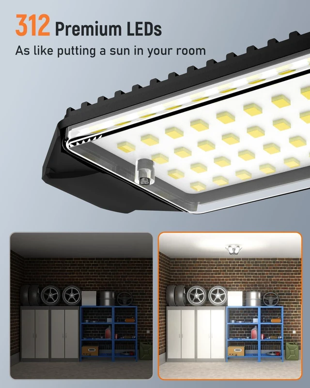 Alt view image 2 of 6 - LED Garage Light w/ 6 Deformable Panels Basement Lighting, 6 Pack Super Brighter Garage LED Lights 60000 LM 6500K Daylight, Screw into E26 E27 Bulb Socket for Shop, Shed, Gym, Attic, Utility