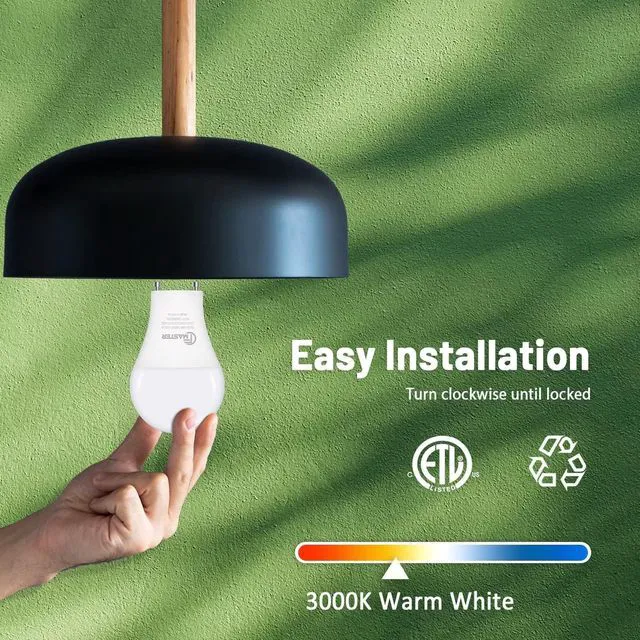 Alt view image 6 of 7 - GU24 LED Light Bulb, 3000K Warm White, 9W (100W Equivalent), 800 Lumens, A19 Shape, GU24 Pin Base, Non-Dimmable, UL ETL Certificated (48-Pack)