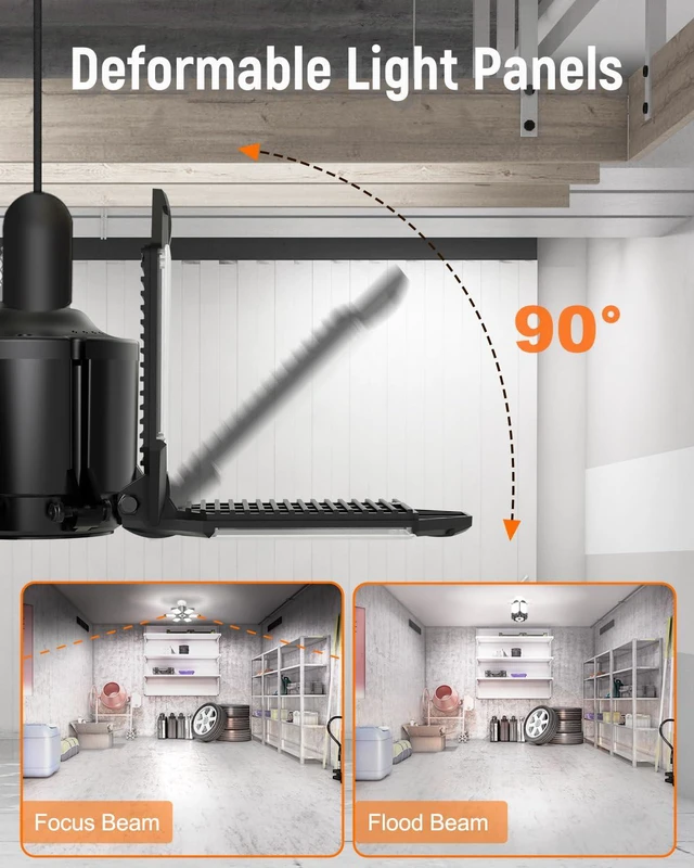 Alt view image 4 of 6 - LED Garage Light w/ 6 Deformable Panels Basement Lighting, 6 Pack Super Brighter Garage LED Lights 60000 LM 6500K Daylight, Screw into E26 E27 Bulb Socket for Shop, Shed, Gym, Attic, Utility