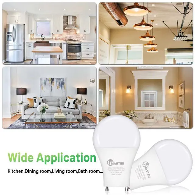 Alt view image 7 of 7 - GU24 LED Light Bulb, 3000K Warm White, 9W (100W Equivalent), 800 Lumens, A19 Shape, GU24 Pin Base, Non-Dimmable, UL ETL Certificated (48-Pack)