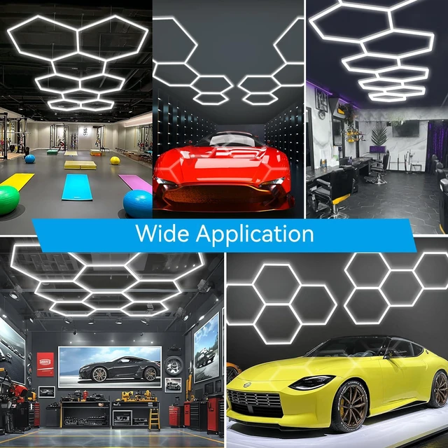 Alt view image 4 of 7 - Hexagon LED Garage Light: Super Bright 40000LM Honeycomb Garage Light, 8 Hex DIY Hexagon Led Lights for Gym Basement Hair Salon