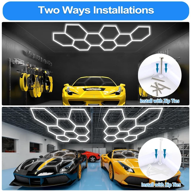 Alt view image 6 of 7 - Hexagon LED Garage Light: Super Bright 40000LM Honeycomb Garage Light, 8 Hex DIY Hexagon Led Lights for Gym Basement Hair Salon