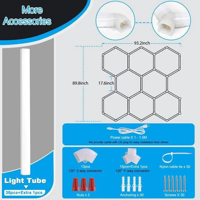 Alt view image 7 of 7 - Hexagon LED Garage Light: Super Bright 40000LM Honeycomb Garage Light, 8 Hex DIY Hexagon Led Lights for Gym Basement Hair Salon