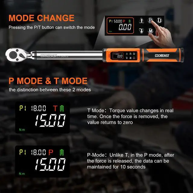 Alt view image 7 of 7 - 1/2 Drive Digital Torque Wrench(3.76-250.8 Ft.lbs./5.1-340Nm) Preset Value Torque Wrench with ±2% accuracy, Buzzer and LED Flash Five Units of Measure for Motorcycle, Auto Repair