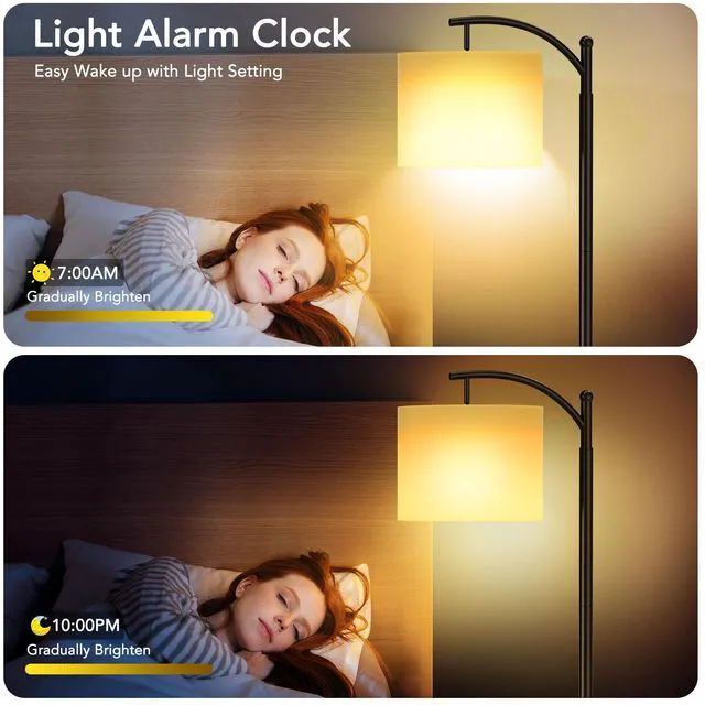 Alt view image 6 of 7 - Floor Lamps with Matter Smart Light Bulb, RGB + Color Temperatures Bright Dimmable Smart Floor lamp, Living Room Standing Tall Industrial Floor Lamp (Beige Lampshade Included) -Black