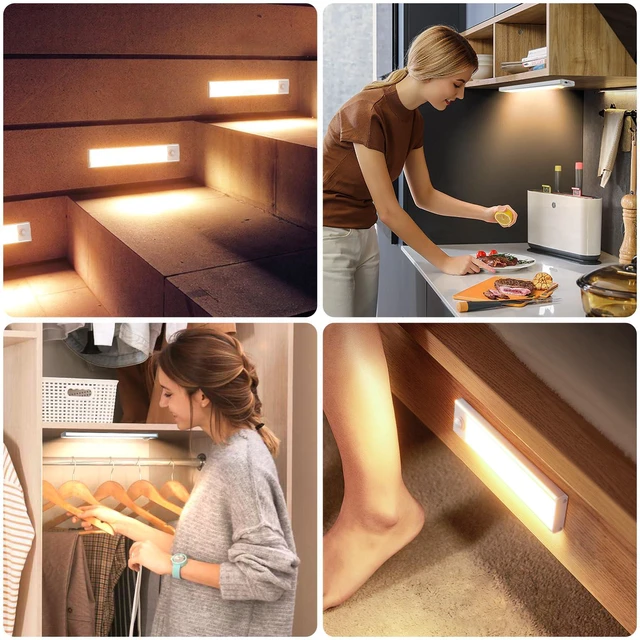 Alt view image 7 of 7 - 6 Pack Under Cabinet Lighting Wireless, 58 LED Rechargeable Battery Motion Sensor Light Indoor, Stick On Magnetic Closet Lights, Under Counter Lights for Kitchen, Stairs, Warm 14 in