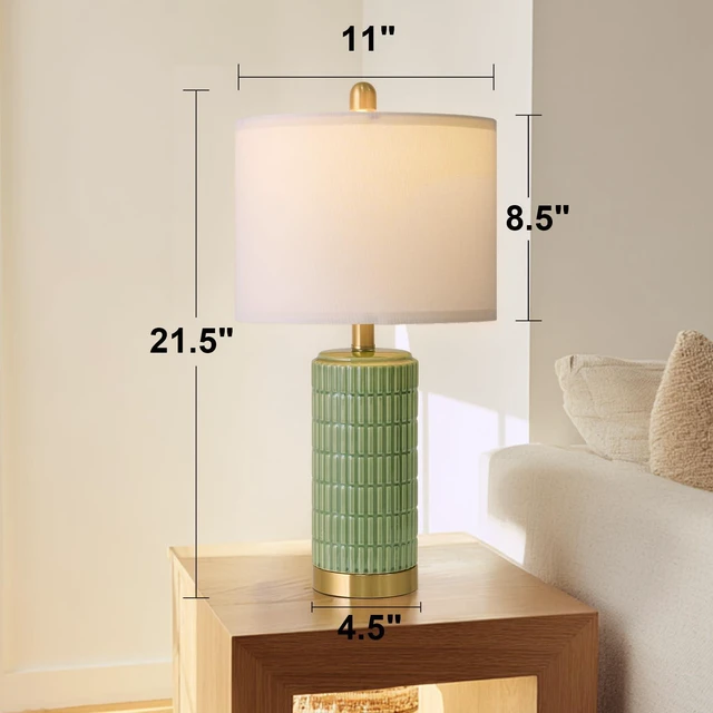 Alt view image 7 of 7 - Bedside Table Lamps Set of 2 for Living Room with 2 USB Ports, 21.5'' Small Modern Nightstand Lamps for Bedroom, Ceramic Side Table Lamps with Gold Base for Office Entryway Decor Gift (Green)