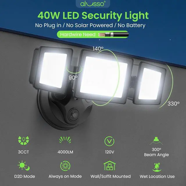 Alt view image 2 of 7 - Dusk to Dawn Outdoor Lighting 40W 4000LM 3CCT 3000K/4000K/6000K 120V Dusk Till Dawn Outdoor Light, IP65 Flood Lights Outdoor ETL Listed Dusk to Dawn Hardwired for House Yard Walkway Black 2PCS