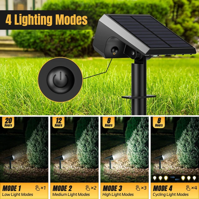 Alt view image 3 of 7 - Solar Spot Lights Outdoor Waterproof, 10 Pack, 118 LED Cool White IP67, 4 Modes Auto On/Off, Solar Powered Spotlights for Yard Garden Landscape Pathway Walkway Tree Patio Driveway