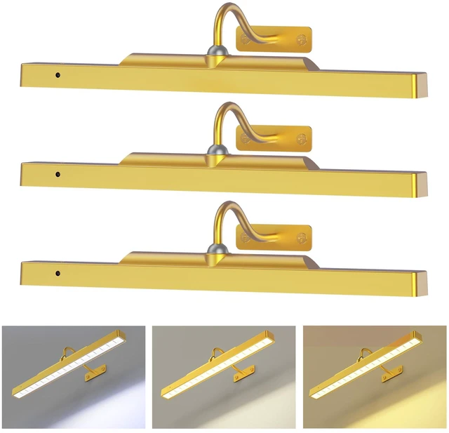 Main image of Picture Light 3Pack- 16in Picture Lights for Wall, 5000mAh Wireless Rechargeable Battery Picture Lights, Wall Light, Art Display Light for Gallery Artwork, Paintings, Portraits, Dartboards- Gold