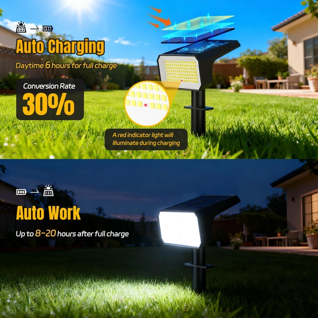 Alt view image 5 of 7 - Solar Spot Lights Outdoor Waterproof, 10 Pack, 118 LED Cool White IP67, 4 Modes Auto On/Off, Solar Powered Spotlights for Yard Garden Landscape Pathway Walkway Tree Patio Driveway