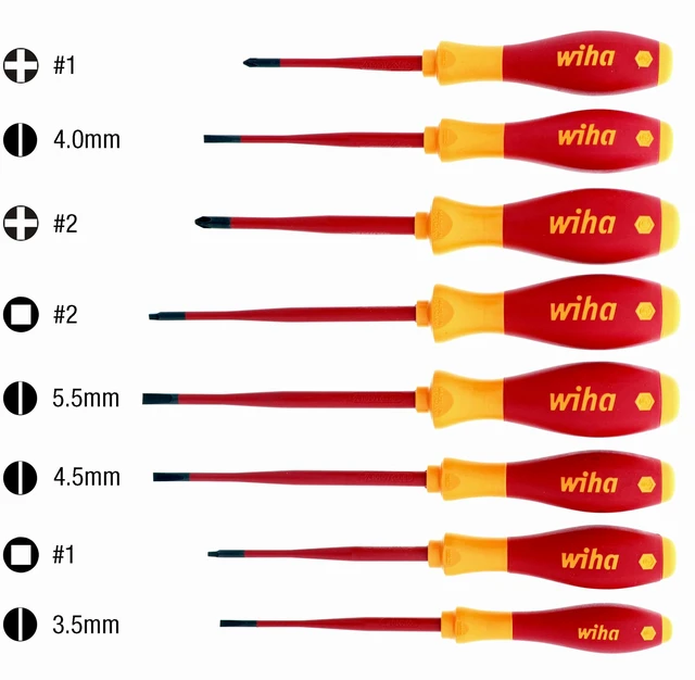 Alt view image 5 of 7 - 32197 Insulated SlimLine Screwdriver Set, 8-Piece Tight Space Kit 1000V VDE certified, slim profile for tight clearance, Slotted Phillips Square tips, made in Germany - Screwdrivers
