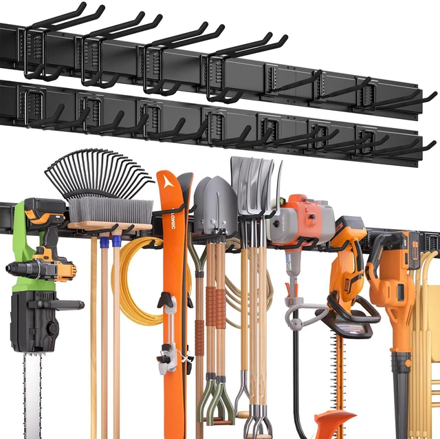 Main image of 99 Inches Garage Storage, Garage Organization, Wall Mount Garden Tool Organizer, Max 1000lbs Adjustable Metal Hook, Yard Shed Hanging Utility Rack, Heavy Duty Shelving for Rake Broom Mop Snowboard