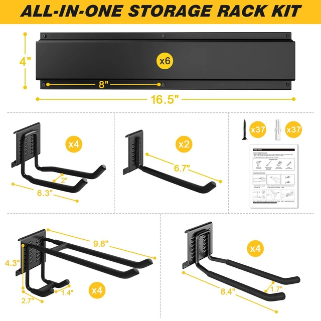 Alt view image 2 of 6 - 99 Inches Garage Storage, Garage Organization, Wall Mount Garden Tool Organizer, Max 1000lbs Adjustable Metal Hook, Yard Shed Hanging Utility Rack, Heavy Duty Shelving for Rake Broom Mop Snowboard
