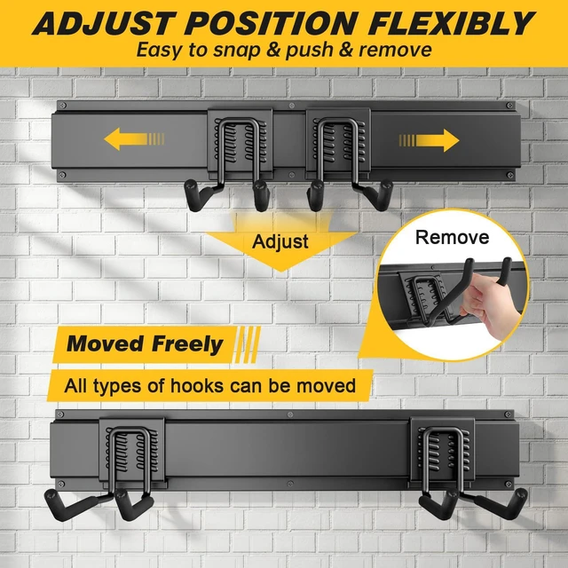 Alt view image 5 of 6 - 99 Inches Garage Storage, Garage Organization, Wall Mount Garden Tool Organizer, Max 1000lbs Adjustable Metal Hook, Yard Shed Hanging Utility Rack, Heavy Duty Shelving for Rake Broom Mop Snowboard