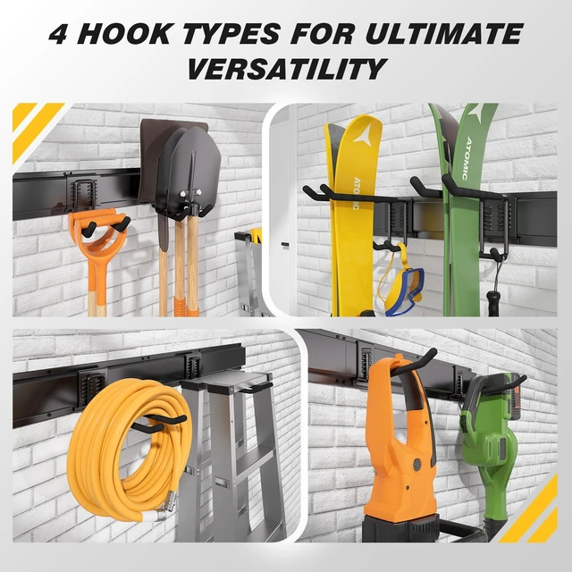 Alt view image 6 of 6 - 99 Inches Garage Storage, Garage Organization, Wall Mount Garden Tool Organizer, Max 1000lbs Adjustable Metal Hook, Yard Shed Hanging Utility Rack, Heavy Duty Shelving for Rake Broom Mop Snowboard