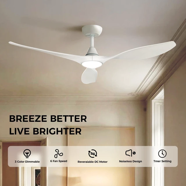 Alt view image 2 of 7 - 52'' Smart Ceiling Fan with Light, Wide Blade Design, Remote APP Control,Reversible,Color Adjustable,Dimmable,Led Light,6 Speeds,3 Timers,Modern,Plastic,Bedrooms, Living rooms,Indoor