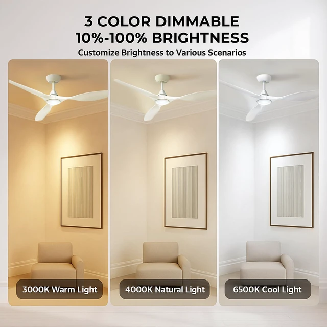 Alt view image 4 of 7 - 52'' Smart Ceiling Fan with Light, Wide Blade Design, Remote APP Control,Reversible,Color Adjustable,Dimmable,Led Light,6 Speeds,3 Timers,Modern,Plastic,Bedrooms, Living rooms,Indoor