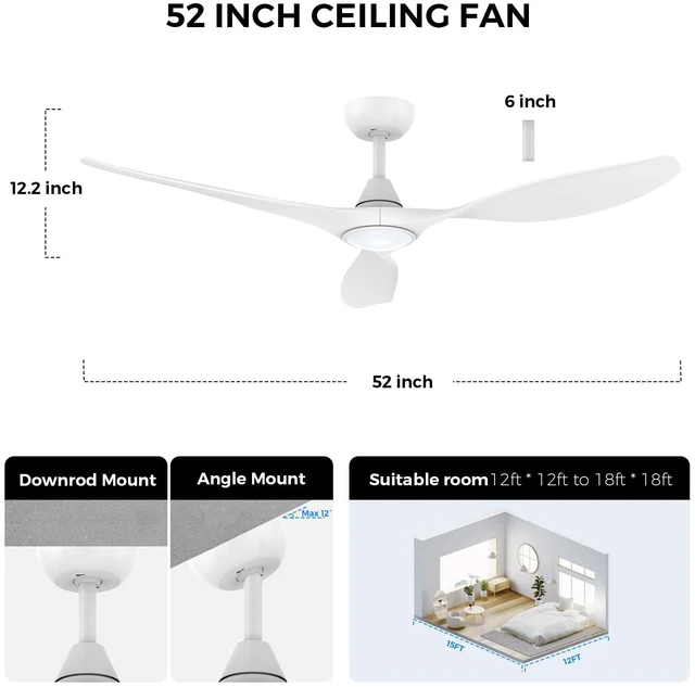 Alt view image 6 of 7 - 52'' Smart Ceiling Fan with Light, Wide Blade Design, Remote APP Control,Reversible,Color Adjustable,Dimmable,Led Light,6 Speeds,3 Timers,Modern,Plastic,Bedrooms, Living rooms,Indoor