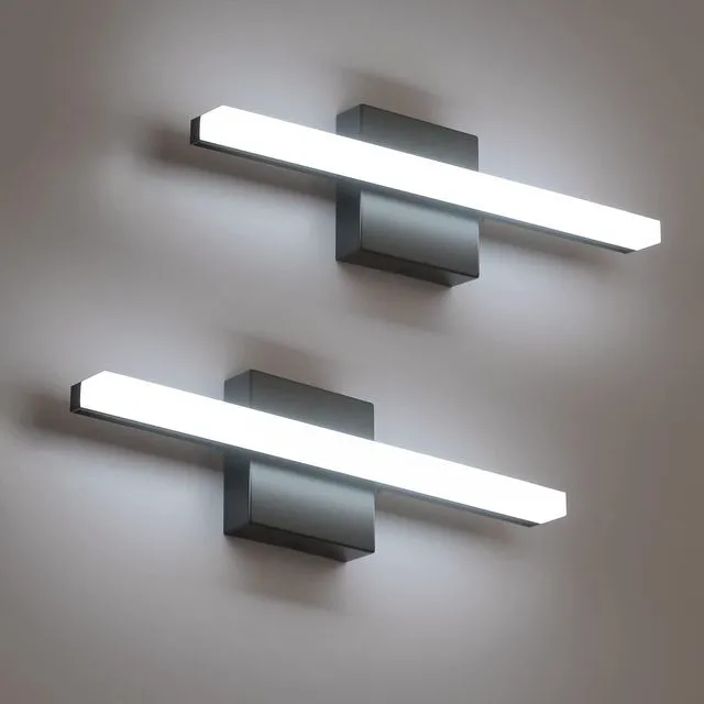 Main image of Vanity Light Fixtures Over Mirror, LED Black Bathroom Wall Lamps Small 16 Inch, Soft Shadow Free, Modern, Linear Light Bar over Restroom Sink, Lámpara para Baños Sobre Espejo, 6000K, 2 Pack
