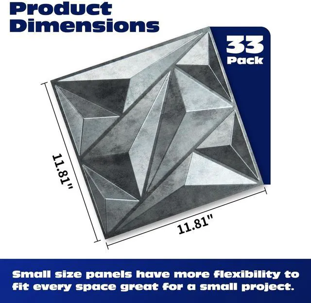 Alt view image 2 of 7 - 33 Pack 3D Wall Panel Diamond for Interior Wall Décor, PVC Textured Wall Panels, 12''x12'' Cover 32.Sq.Ft. Patina Bronze