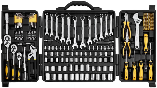 Main image of Mechanics Tool Set 207 Pieces 1/4" 3/8" 1/2" Drive Sockets -SAE and Metric Mechanic Tool Kit with Bits - Wrenches, Ratchet Handle, Accessories, and Plastic Storage Case - for Automotive Repair