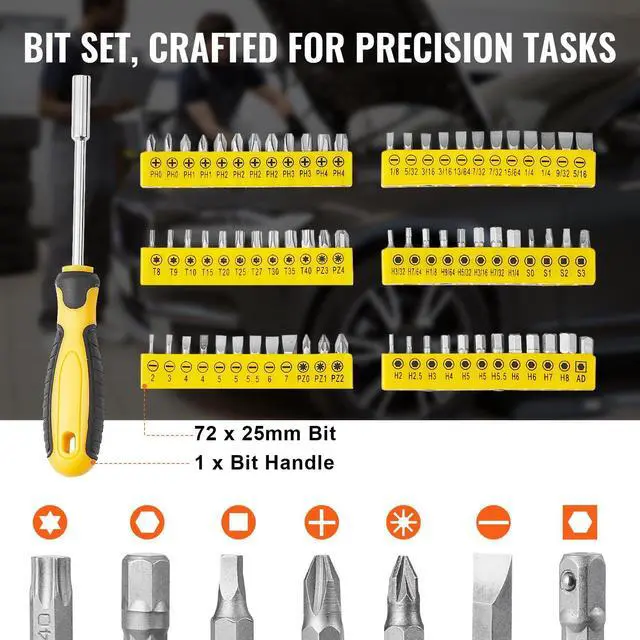 Alt view image 5 of 7 - Mechanics Tool Set 207 Pieces 1/4" 3/8" 1/2" Drive Sockets -SAE and Metric Mechanic Tool Kit with Bits - Wrenches, Ratchet Handle, Accessories, and Plastic Storage Case - for Automotive Repair