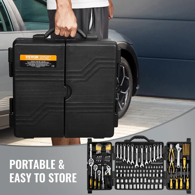 Alt view image 6 of 7 - Mechanics Tool Set 207 Pieces 1/4" 3/8" 1/2" Drive Sockets -SAE and Metric Mechanic Tool Kit with Bits - Wrenches, Ratchet Handle, Accessories, and Plastic Storage Case - for Automotive Repair