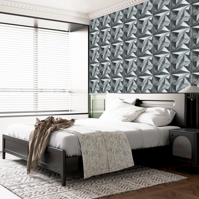 Alt view image 5 of 7 - 33 Pack 3D Wall Panel Diamond for Interior Wall Décor, PVC Textured Wall Panels, 12''x12'' Cover 32.Sq.Ft. Patina Bronze