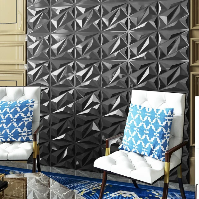 Alt view image 2 of 7 - 33 Pack 3D Wall Panel Diamond for Interior Wall Décor, PVC Textured Wall Panels, 12''x12'' Cover 32.Sq.Ft. Silver