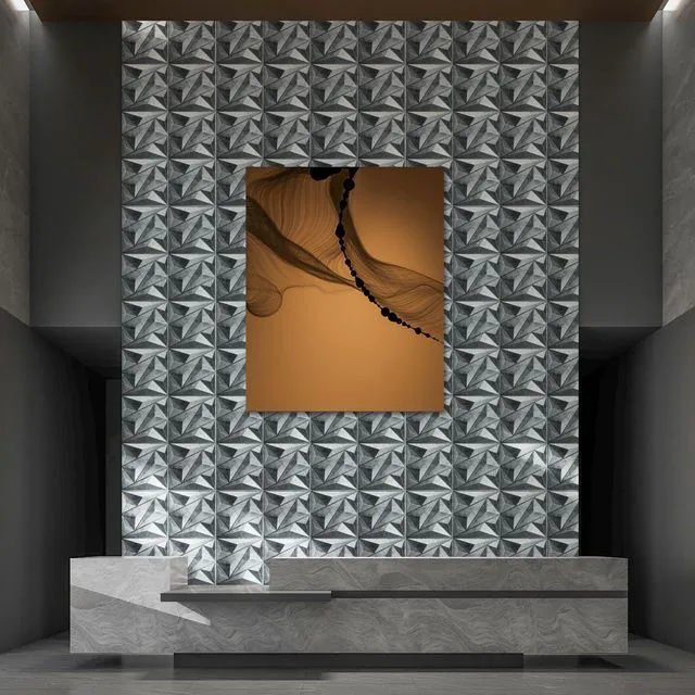 Alt view image 7 of 7 - 33 Pack 3D Wall Panel Diamond for Interior Wall Décor, PVC Textured Wall Panels, 12''x12'' Cover 32.Sq.Ft. Patina Bronze