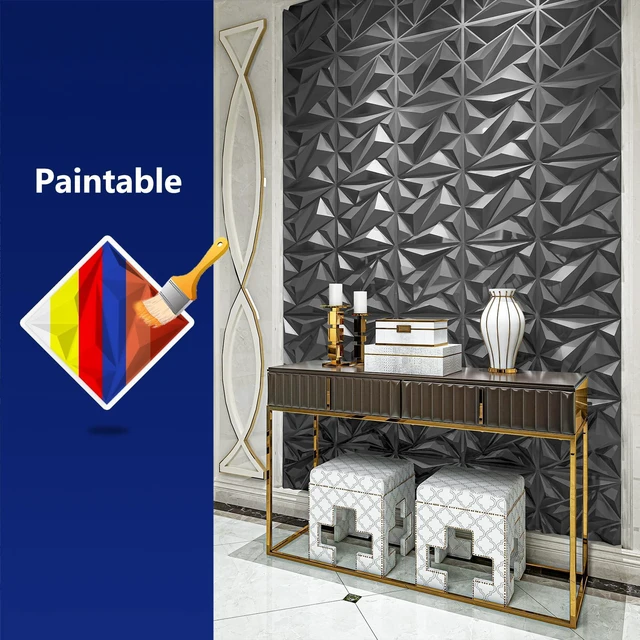 Alt view image 3 of 7 - 33 Pack 3D Wall Panel Diamond for Interior Wall Décor, PVC Textured Wall Panels, 12''x12'' Cover 32.Sq.Ft. Silver