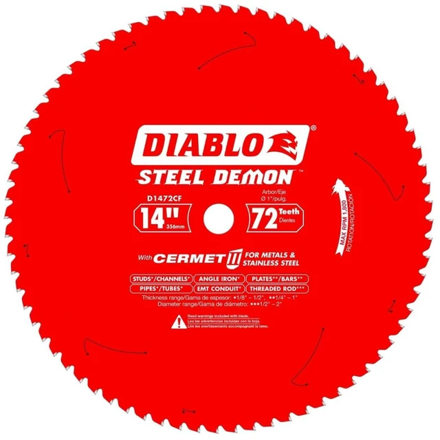 Main image of Steel Demon Cermet II Saw Blade for Medium Metal - 14" x 72-Teeth 1800 Max RPM, Triple Chip Cutting Action - D1472CF