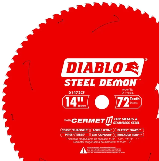 Alt view image 3 of 4 - Steel Demon Cermet II Saw Blade for Medium Metal - 14" x 72-Teeth 1800 Max RPM, Triple Chip Cutting Action - D1472CF