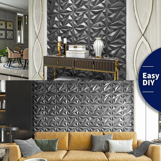 Alt view image 7 of 7 - 33 Pack 3D Wall Panel Diamond for Interior Wall Décor, PVC Textured Wall Panels, 12''x12'' Cover 32.Sq.Ft. Silver